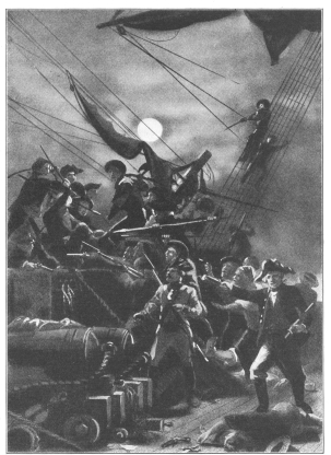 John Paul Jones commanding the “Bon Homme Richard” in the battle with the “Serapis.”