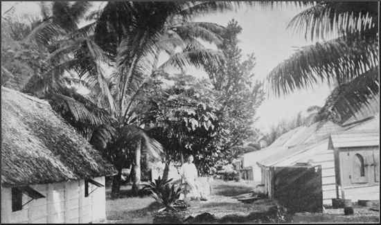 View of deserted buildings on Suwarrow Island.