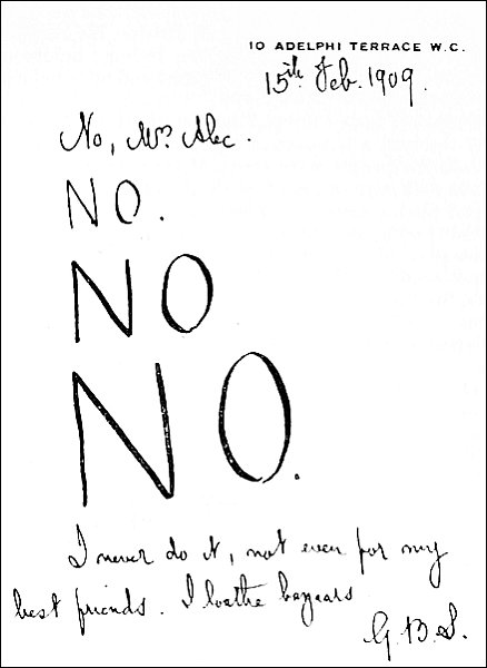 10 adelphi terrace w c 15th feb 1909 no mrs alec no no no i never do it not even for my best friends i loath bazaars gbs