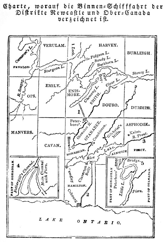 Charte, worauf die Binnen-Schifffahrt der Distrikte Newcastle und Ober-Canada verzeichnet ist.