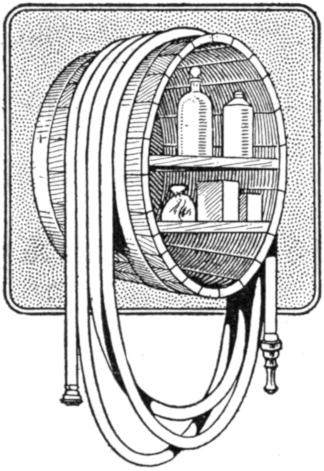 Barrel turned into cupboard and hose bracket