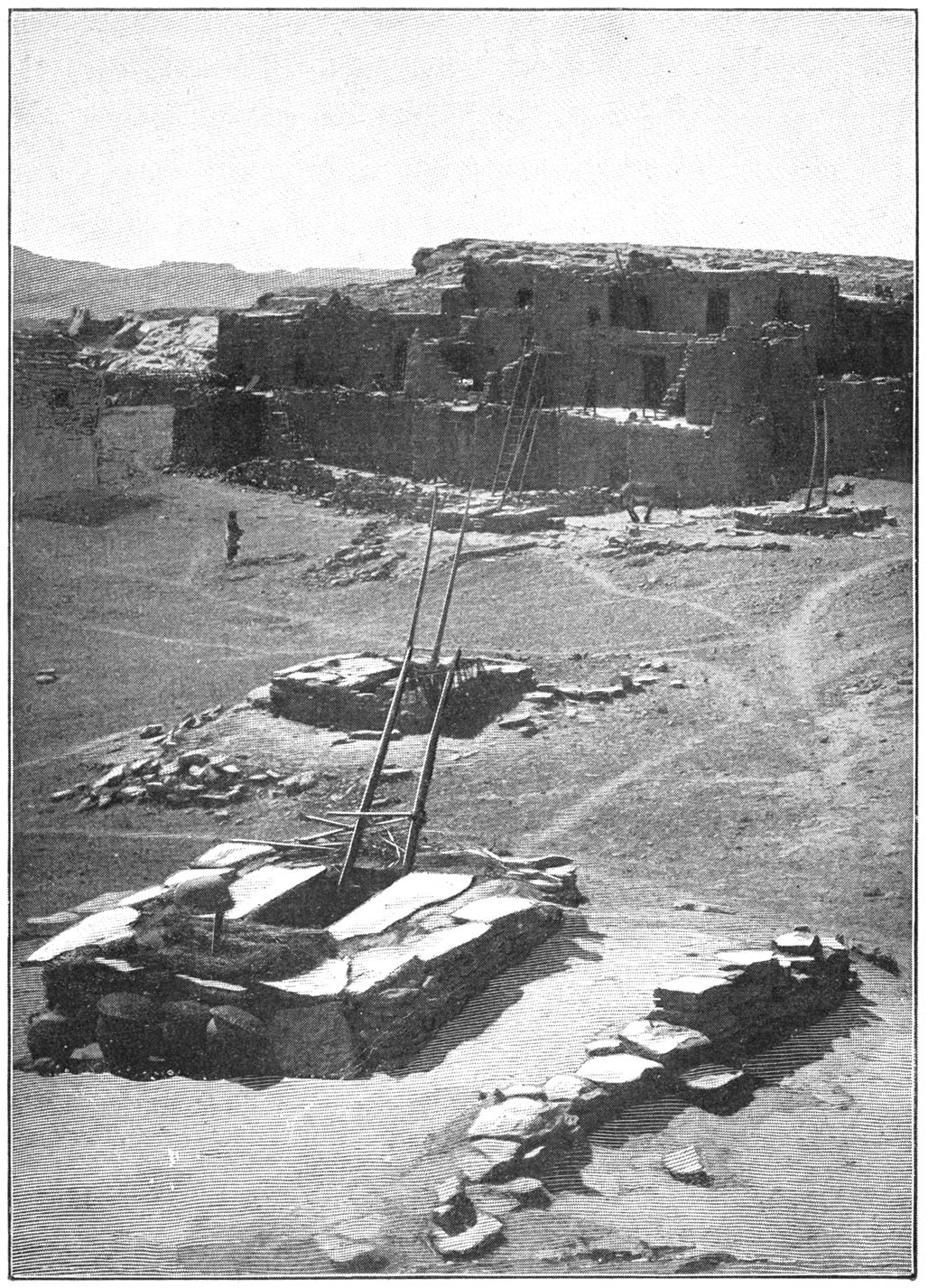 Pueblo House with Kivas in Foreground