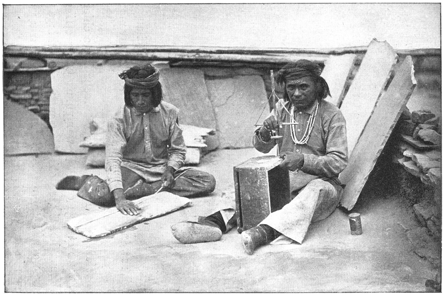 Pueblo Indians making Beads