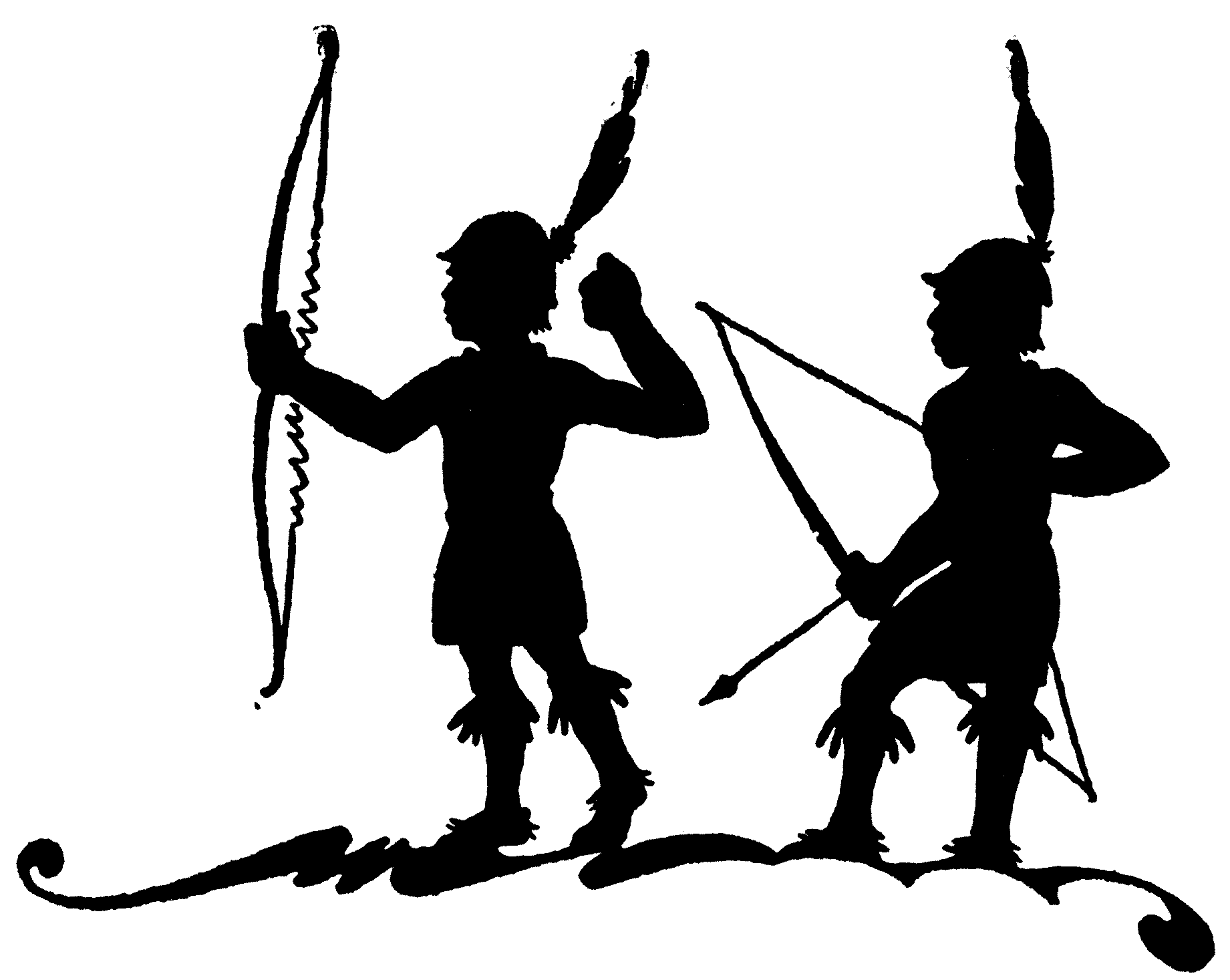 Silhouette of twins with bows and arrows