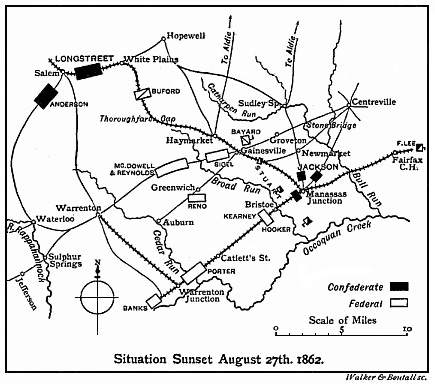 [Illustration:
Situation at Sunset, August 27th, 1862.]