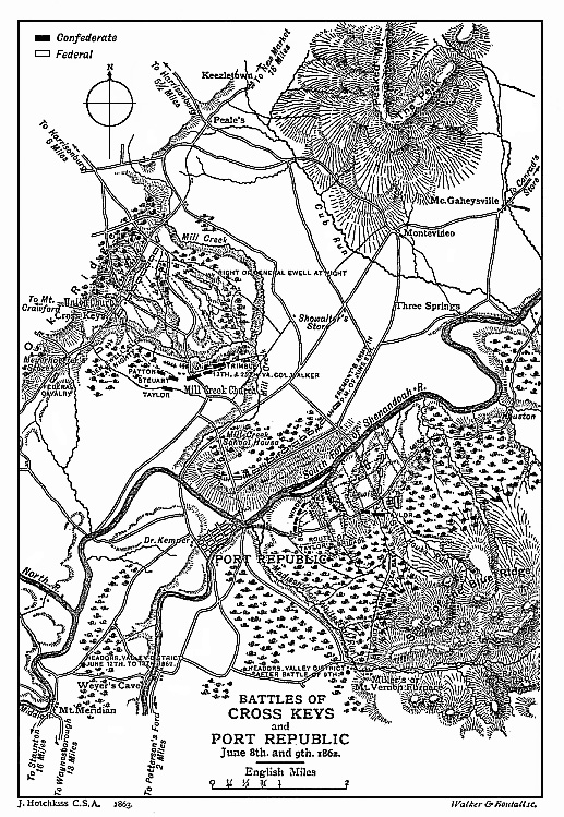[Illustration: Map of
the Battles of Cross Keys and Port Republic, June 8th and 9th, 1862.]