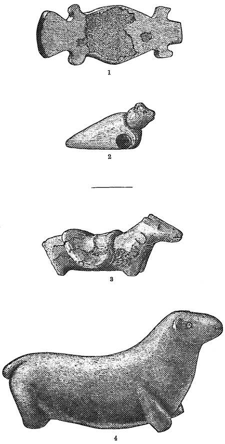 THE MOLE AND THE GROUND-OWL FETICHES—HUNTER GODS OF THE LOWER REGIONS AND ALL REGIONS.
THE NAVAJO FETICHES—PHALLIC GODS OF THE FLOCKS.