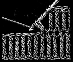 FIG. 419.
TRIPLE AND QUADRUPLE TREBLES OR
’EXTRA LONG STITCH’.