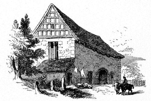 Thirteenth Century Manor House, Millichope, Shropshire.
(Wright, <i>History of Domestic Manners and Sentiments</i>.)