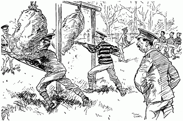 WWI British recruit upbraided by
instructor during bayonet practice.