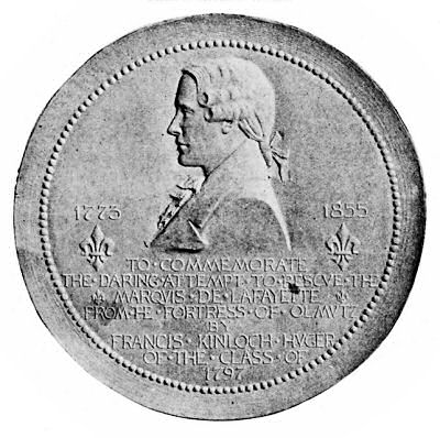 Francis Kinloch Huger.
    This bas-relief, by the sculptor R. Tait McKenzie, shows the brave young
    American who, with Dr. Bollman, attempted to rescue Lafayette from the
    great fortress of Olmütz.