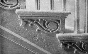 Plate LX.—Detail of Stair Ends, Carpenter House, Third
and Spruce Streets; Detail of Stair Ends, Independence Hall (horizontal
section).