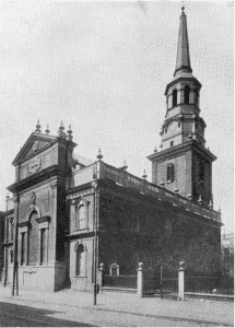 Plate XCI.—Christ Church, North Second Street near
Market Street. Erected in 1727-44; Old Swedes' Church, Swanson and
Christian Streets. Erected in 1698-1700.