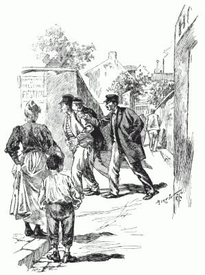 ARREST OF A DANGEROUS MALEFACTOR BY "AGENTS DE LA SURET" IN THE QUARTIER BELLEVILLE, CELEBRATED FOR ITS "GUINGUETTES." After a drawing by M. Martin.