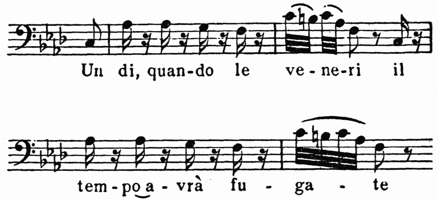 musical notation
Un di, quan-do le ve-ne-ri il
tem-po a-vr fu-ga-te