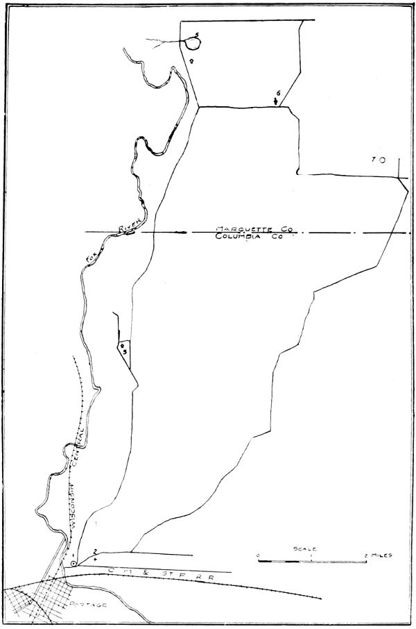 LITTLE JOURNEY TO HOMES OF JOHN MUIR

(1) Fort Winnebago
(2) Fort Winnebago Cemetery
(3) School Where Annie and Johanna Muir Taught
(4) School Where Muir Children Attended
(5) Fountain Lake, first home of Muir family.
(6) Muir church.
(7) Second home of the Muir family.