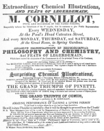 Reproduction of a handbill distributed on the streets of
London in September, 1822. The orange-tree trick is on the bill under
the name of “Enchanted Garden.” From the Harry Houdini Collection.