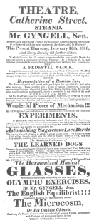 A Gyngell poster of 1816, featuring the Russian Inn, with
service of various kinds of liquor. From the Harry Houdini Collection.
