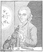 Katterfelto, the bombastic conjurer, who is famous for
having sold sulphur matches in 1784, before the Lucifer match is
supposed to have been discovered. Reproduced from a rare copy of “The
European Magazine,” dated June, 1783, now in the Harry Houdini
Collection.