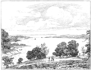BOTANY BAY IN 1825.

(From an Aquatint by L. Lycett.)