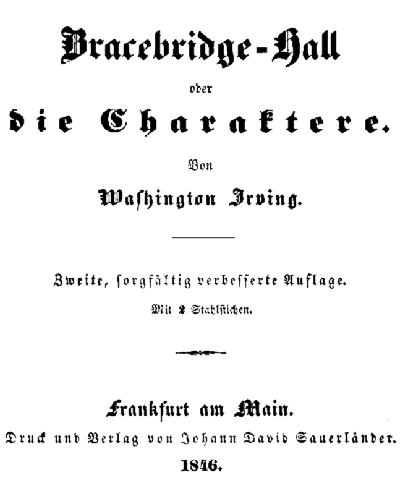 Washington Irving: Bracebridge Hall oder die Charaktere