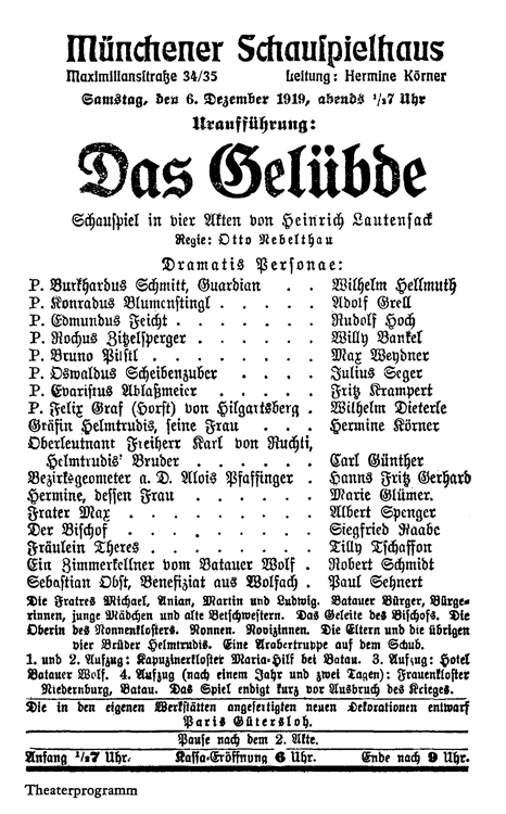 Programmzettel der Erstaufführung 1919