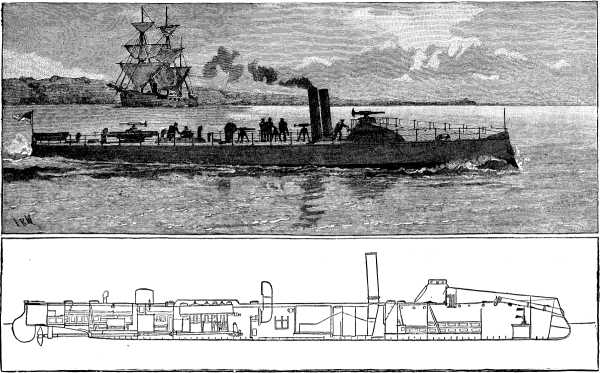 THE 'FALKE' TYPE TORPEDO BOAT, AND SECTION SHOWING GENERAL ARRANGEMENT.