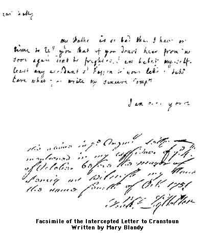 Facsimile of the Intercepted Letter to Cranstoun written by Mary Blandy