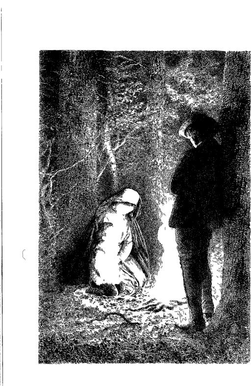 Chapter IX The child knelt on the girl's skirt, clasped his little hands, and began to repeat his prayer with interest and fervently at first, for he knew the beginning very well.