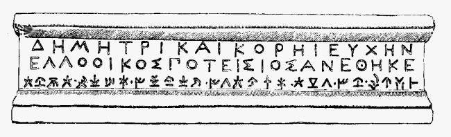 Illustration VII: Bilingual (Greek and Cypriote) Dedication to Demeter and Persephone from Curium