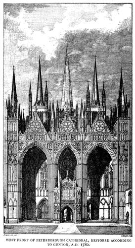 The West Front, restored according to Gunton, 1780.