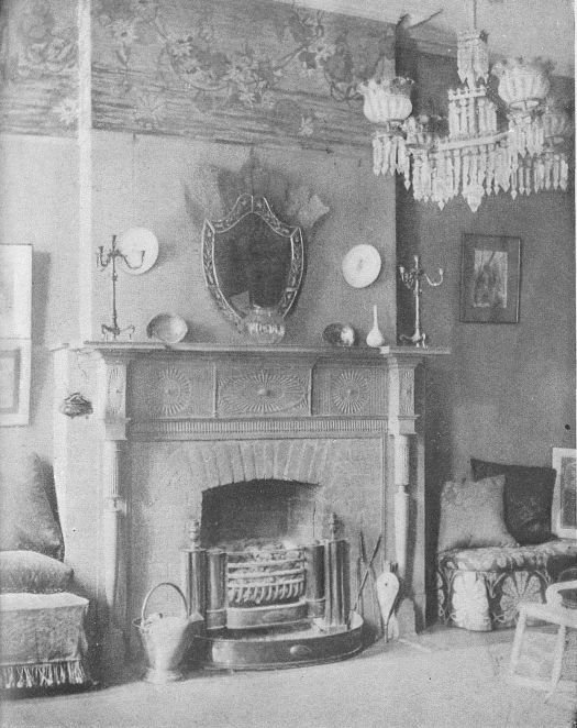 COLONIAL MANTEL AND ENGLISH HOB-GRATE (SITTING-ROOM IN MRS. CANDACE WHEELER'S HOUSE)