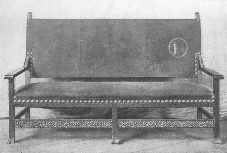 SOFA DESIGNED BY MRS. CANDACE WHEELER FOR NEW LIBRARY IN "WOMAN'S BUILDING," COLUMBIAN EXPOSITION