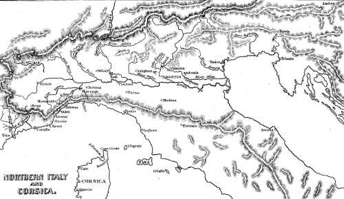 Map of Northern Italy and Corsica