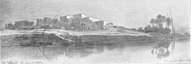 Luxor, by Edward Lear, showing Lady Duff Gordon’s house, now destroyed