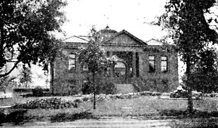 Carnege library and flower beds at N. D. Agricultural College, Fargo.