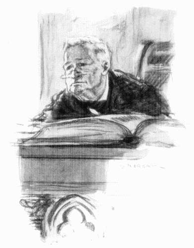 Judge Crutchfield—a white-haired, hook-nosed man of more than seventy, peering over his eyeglasses with a look of shrewd, merciless divination