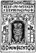 Uitgeverslogo H. J. W. Becht. Hebt in werken bevrediging.