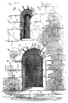 Anglo Saxon Doorway and Window, interior of the tower of Brigstock Church, north side.