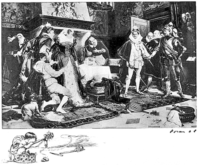 Murder of the favorite, Rizzio, at the feet of Mary Stuart, by her husband and associate conspirators