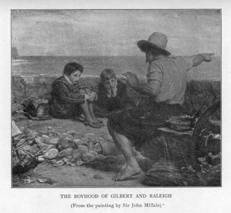 THE BOYHOOD OF GILBERT AND RALEIGH.  (From the painting by Sir John Millais)