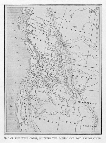 MAP OF THE WEST COAST, SHOWING THE OGDEN AND ROSS EXPLORATIONS