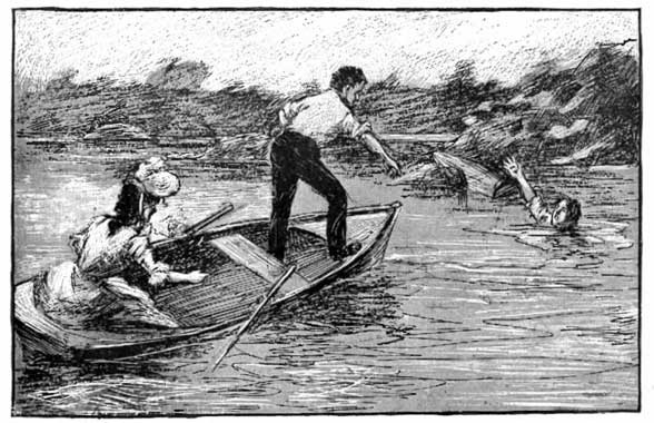 LEAPING TO THE BOW, HE DOVE INTO THE BAY AFTER THE SINKING YOUNG MAN.--Page 92.