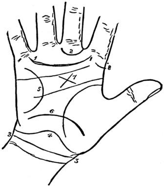 Plate XX. THE GIRDLE OF VENUS, THE RING OF SATURN, THE THREE BRACELETS, THE LINE OF INTUITION AND THE VIA LASCIVA.