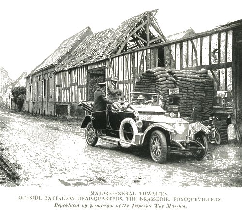 Major-general Thwaites Outside Battalion Head-quarters, The Brasserie, Foncquevillers.