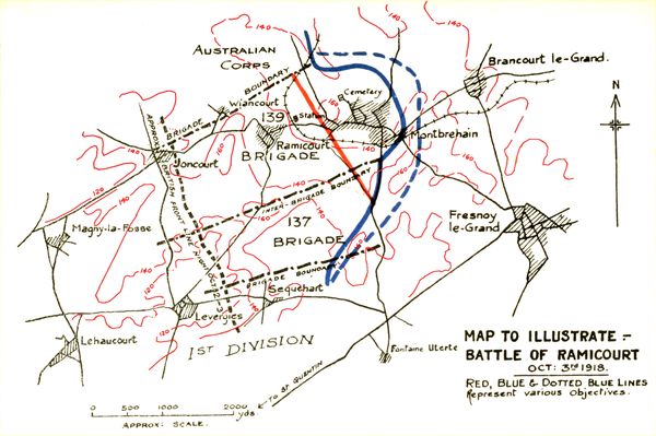 Map To Illustrate— Battle Of Ramicourt Oct: 3rd 1918.