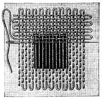 FIG. 41. LINEN DARNING. DRAWING IN THE WOOF THREADS.