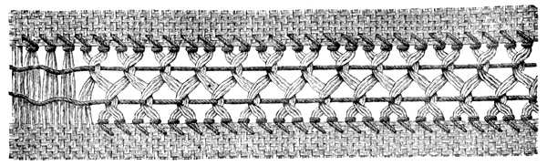 FIG. 69. OPEN-WORK WITH TWO THREADS DRAWN THROUGH.