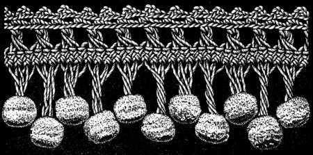 FIG. 456. HAIRPIN FRINGE WITH TWO LINES OF BALLS, ONE ABOVE THE OTHER.