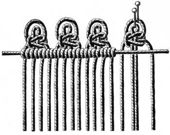 FIG. 521. KNOTTING ON THREADS WITH PICOTS AND TWO FLAT DOUBLE KNOTS.